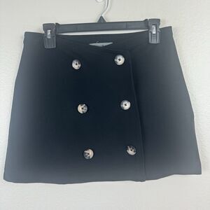 By Anthropologie Preppy Button Front Mini Wrap Skirt Stretch Knit Black Small